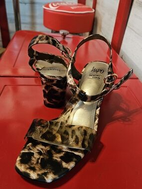 The IMPO Memory Foam Insoles Comfort Leopard Print Block Heel Sandals - Brown